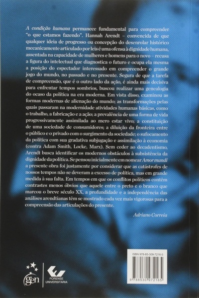Contracapa de livro azul com texto em português, código de barras e logos.