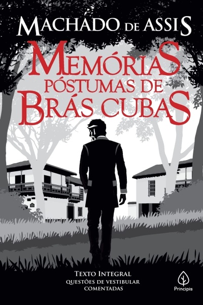 Capa do livro Memórias Póstumas de Brás Cubas de Machado de Assis com ilustração e texto