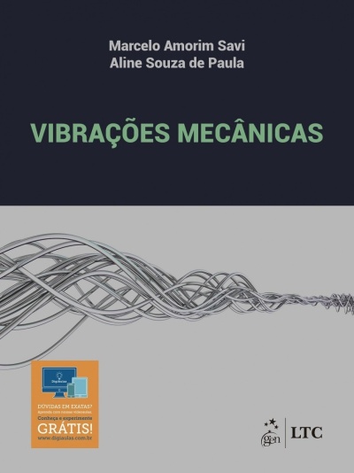 Capa livro VIBRAÇÕES MECÂNICAS com ondas metálicas e texto promocional