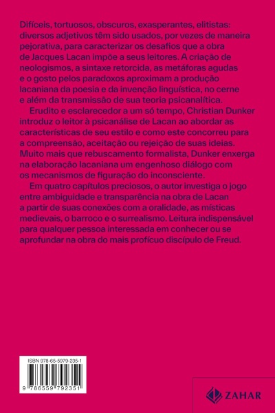 Capa traseira de livro rosa com texto em português e código de barras