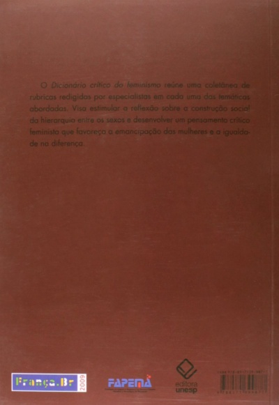 Livro capa castanha com texto sobre feminismo e logos na parte inferior