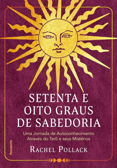 Capa de livro roxa com sol dourado e texto em branco e dourado