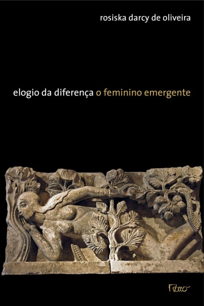 Capa de livro preta com escultura em relevo de mulher e texto do título e autor