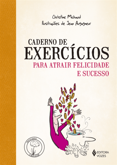 Capa de livro com texto e ilustração colorida sobre felicidade e sucesso