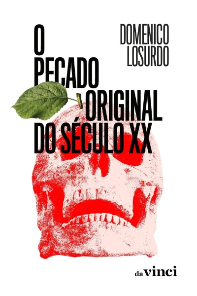 Capa de livro artística com caveira vermelha, folha e texto em preto