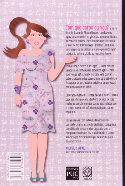 Contracapa de livro com ilustração feminina vestida de lilás e texto em português.