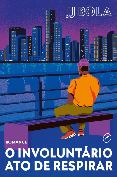 Capa de livro com ilustração de homem sentado a olhar para uma cidade à noite, texto do título e autor