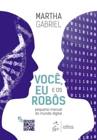 Capa de livro com silhuetas e texto em português junto a código QR