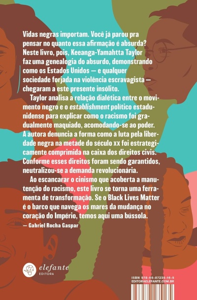 Contracapa de livro com ilustrações de rostos e texto em português