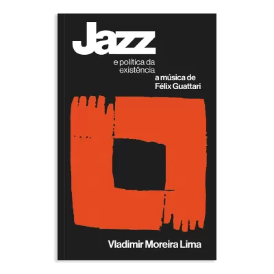 Capa preta de livro com título branco e símbolo geométrico laranja