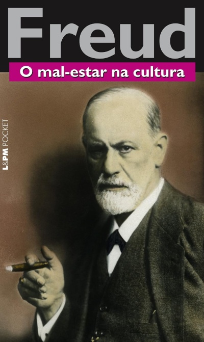 Capa de livro Freud O mal-estar na cultura com foto de homem e charuto.