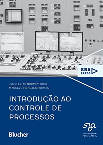 Capa de livro sobre controle de processos com painel industrial e texto