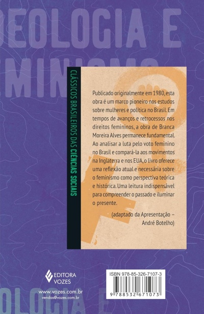 Capa traseira de livro com texto, faixa lateral preta e logótipo da Editora Vozes