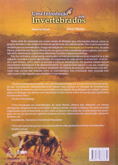 Contra-capa do livro Uma Introdução aos Invertebrados com texto descritivo e imagem de uma abelha.