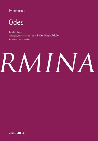 Capa de livro roxa com texto branco Odes de Horácio, tradução Pedro Braga Falcão