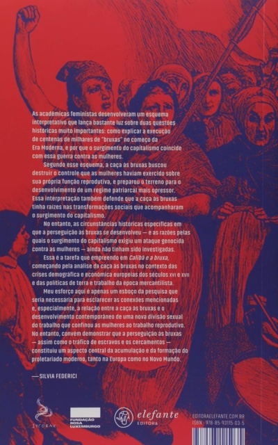 Capa traseira de livro com texto em português, ilustração de grupo de pessoas e logos editoriais