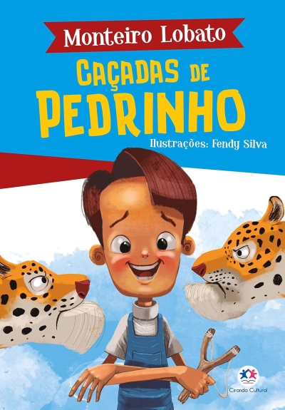 Capa do livro Caçadas de Pedrinho com ilustração de menina e leopardos.