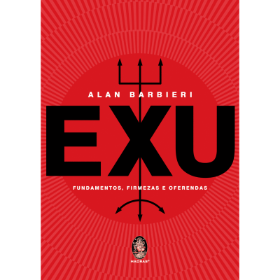 Capa de livro vermelho com texto preto e branco, título EXU e nome Alan Barbieri