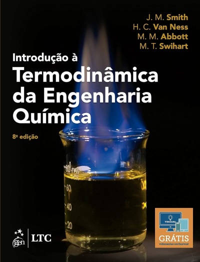 Capa de livro de termodinâmica em engenharia química com béquer e chama azul