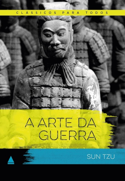 Capa do livro A Arte da Guerra com estátua de guerreiro em armadura