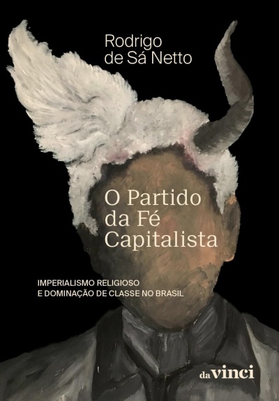 Capa de livro com ilustração de figura sem rosto com asa e chifre, texto do título e autor