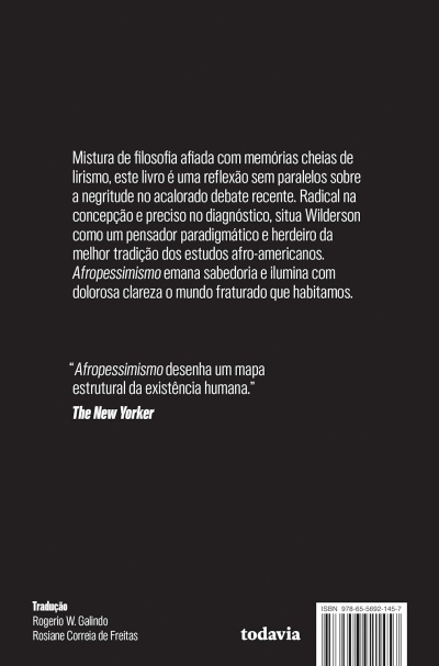 Contracapa de livro com texto em português, código de barras e logótipo da editora Todavia.