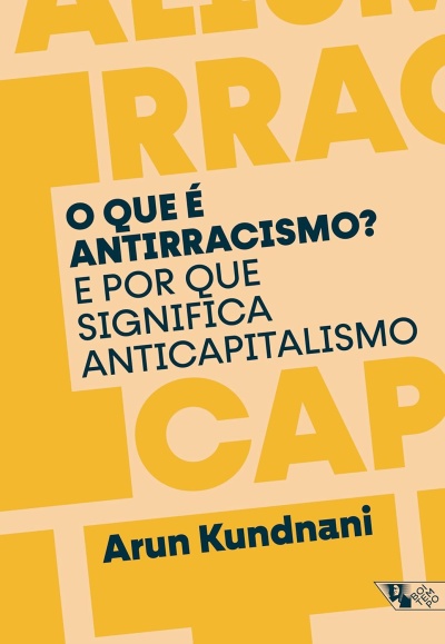 Capa de livro amarelo com texto sobre antirracismo e anticapitalismo