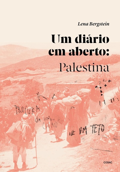 Capa de livro Um diário em aberto: Palestina com imagem de pessoas a caminhar numa paisagem rural