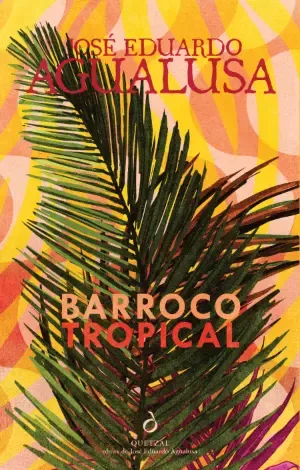 Capa de livro Barroco Tropical com folhas verdes e fundo colorido abstrato