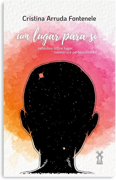 Capa de livro colorida com título e desenho de cabeça de costas