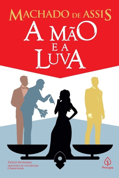 Capa do livro A Mão e a Luva de Machado de Assis com silhuetas e balança