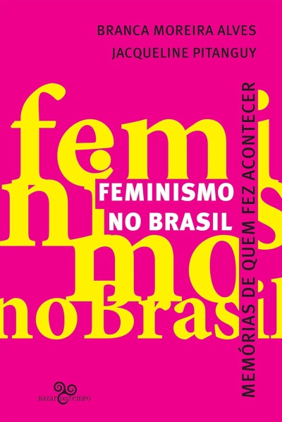 Capa rosa de livro com texto em amarelo e branco sobre feminismo no Brasil