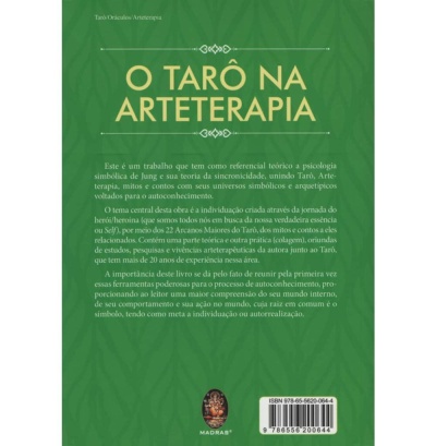 Contracapa de livro verde com texto sobre TARÔ e arteterapia, selo MADRAS e código ISBN