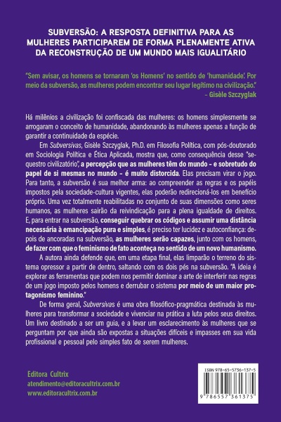 Contracapa de livro roxo com texto em português, código de barras e informações da editora Cultrix
