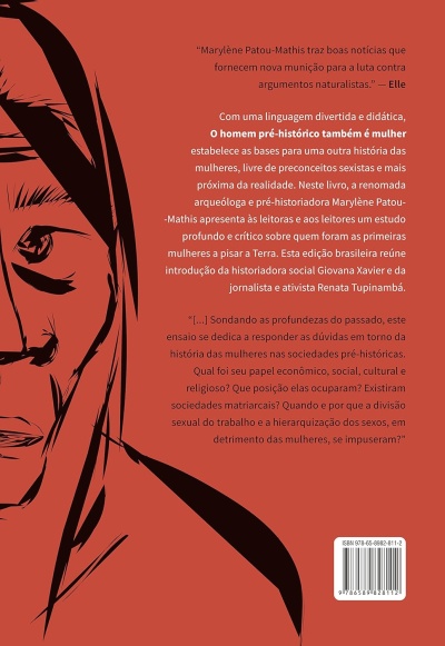 Capa traseira de livro com ilustração estilizada de rosto feminino e texto em português