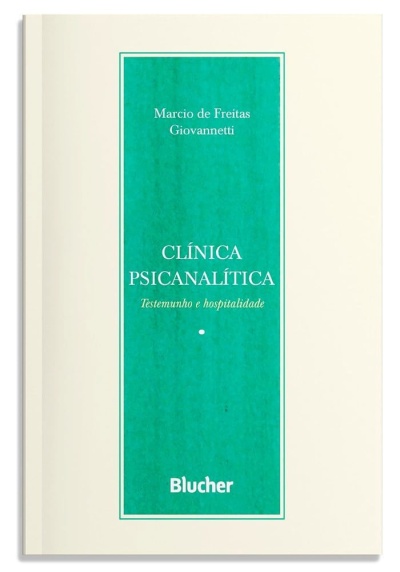 Capa de livro branco com retângulo verde e texto sobre clínica psicanalítica