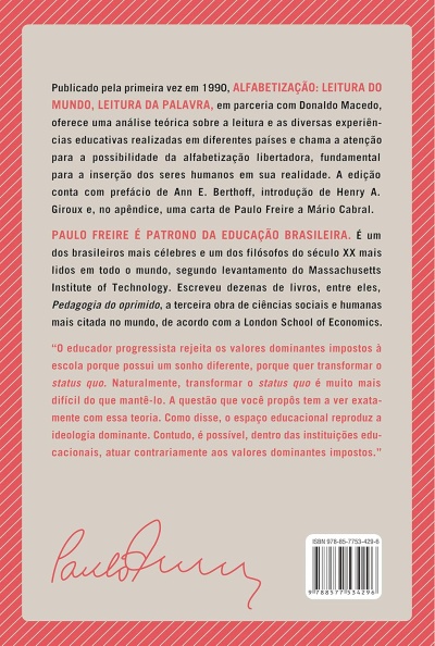 Capa traseira de livro com design vermelho e bege, texto em português e código de barras
