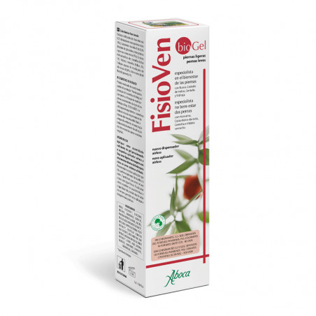 Fisioven Bio gel 100ml Embalagem branca do produto FisioVen bioGel da marca Aboca com texto em vermelho e preto