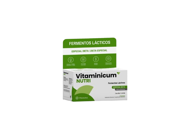 Vitaminicum Nutri 30 Cápsulas Embalagem de medicamento Vitaminicum Nutri com design branco e verde.