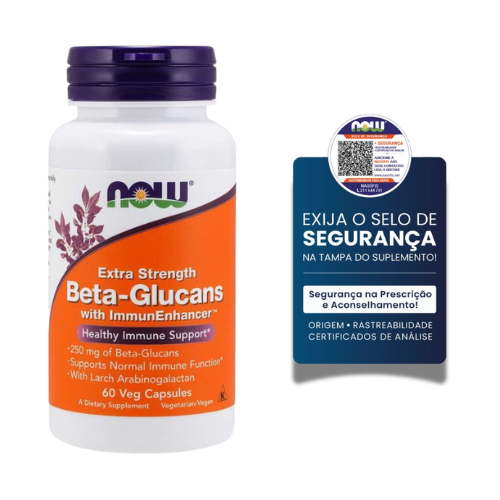Now® Beta-Glucans 250mg 60 Capsules Frasco de suplemento Beta-Glucans da NOW com selo de segurança