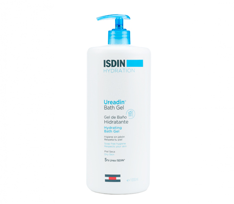 Isdin Hydration Ureadin Gel Banho 1000ml Frasco branco de gel de banho hidratante ISDIN Ureadin com tampa de bomba azul
