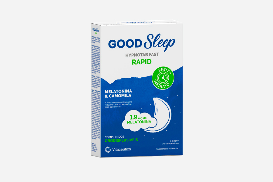Good Sleep Rapid 30 Comprimidos Orodispersíveis Embalagem de comprimidos efervescentes GOOD Sleep Hypnotat Fast RAPID, azul e branco