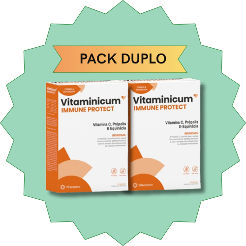 Pack Vitaminicum Immune Protect 60 Cápsulas Pacote duplo do Vitaminicum Immune Protect com texto destacado