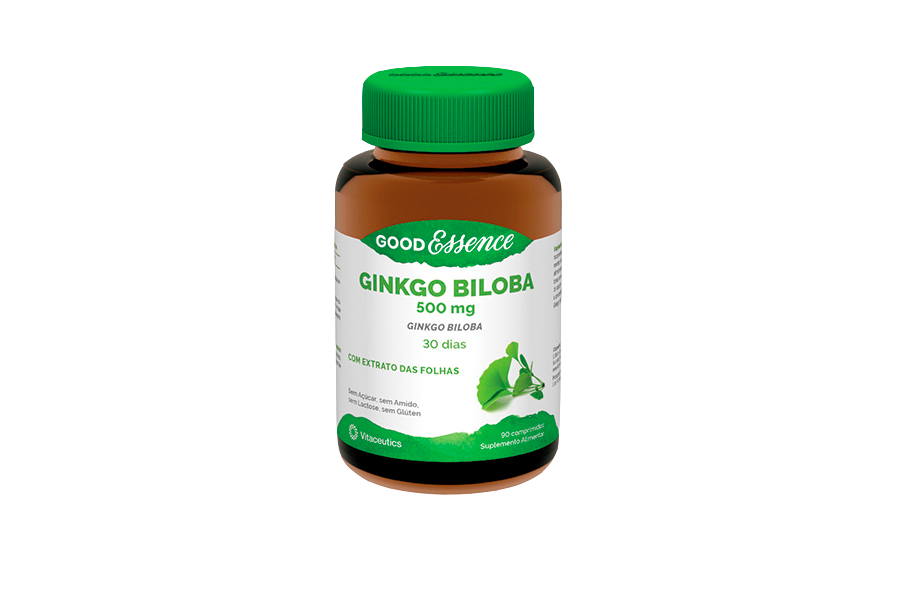 Good Essence Ginkgo Biloba 500mg 90 Comprimidos frasco suplemento GINKGO BILOBA GOOD Essence 500 mg com tampa verde