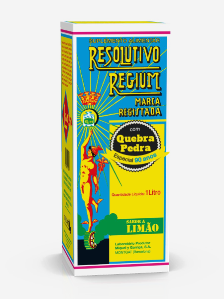 Resolutivo Regium c/ Quebra Pedra 1000ml Embalagem colorida do suplemento alimentar Résolutivo Regium sabor limão 1 litro