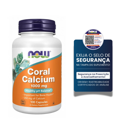 Now® Cloral Calcium 1000mg 100 Capsules Frasco de suplemento Coral Calcium 1000 mg com selo de segurança