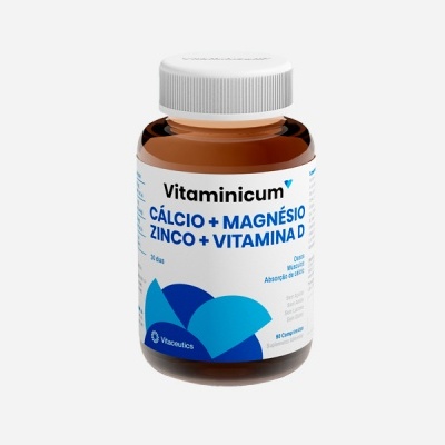 Frasco de suplemento alimentar Vitaminicum de cálcio, magnésio, zinco e vitamina D