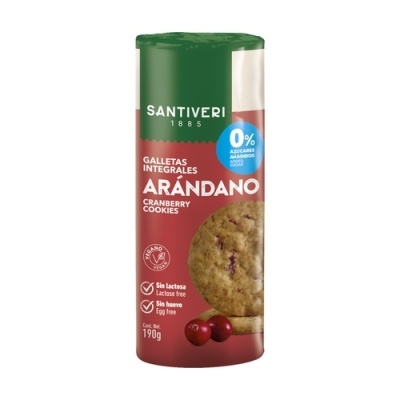 Embalagem cilindrica de biscoitos integrais Santiveri sabor arandos