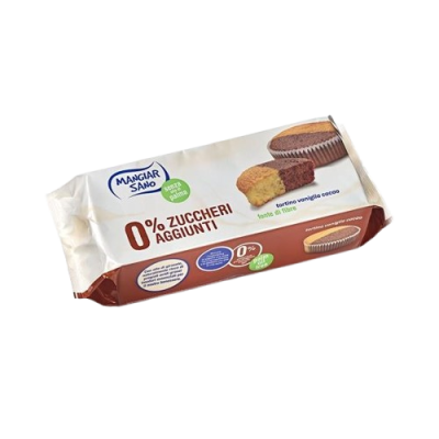 Embalagem de bolinhos Mangiar Sano tortino vaniglia cacao com 0% açúcares adicionados
