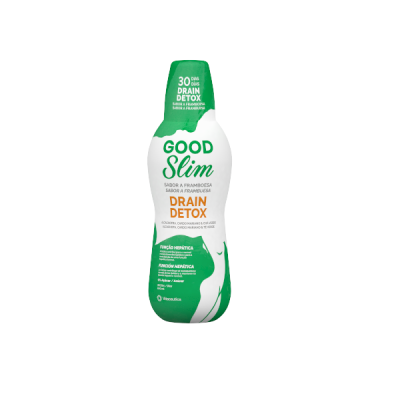 frasco Good Slim DRAIN DETOX sabor maracujá, rótulo verde e branco